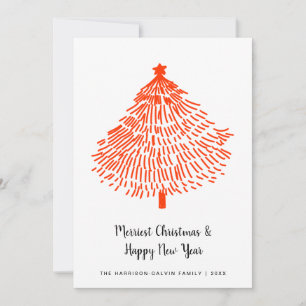 Merriest Christmas Minimal Modern Red Tree Holiday Card