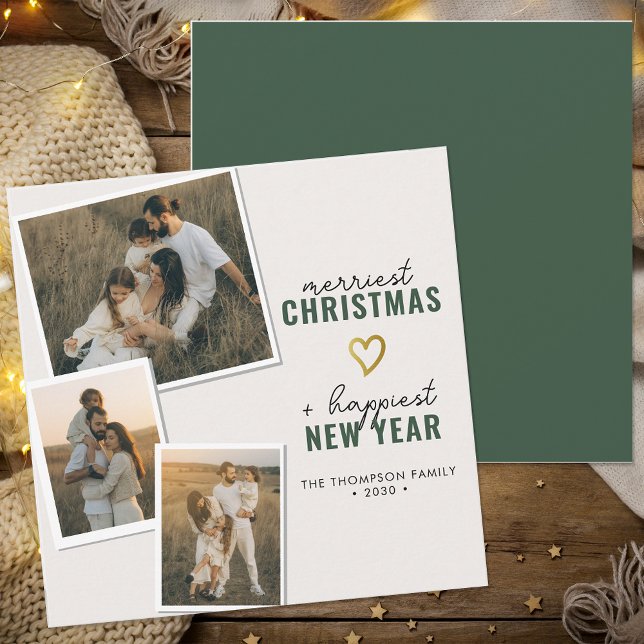 Merriest Christmas Modern Boho Family Photo Square Holiday Card (Creator Uploaded)
