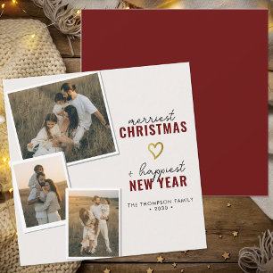 Merriest Christmas Modern Boho Family Photo Square Holiday Card