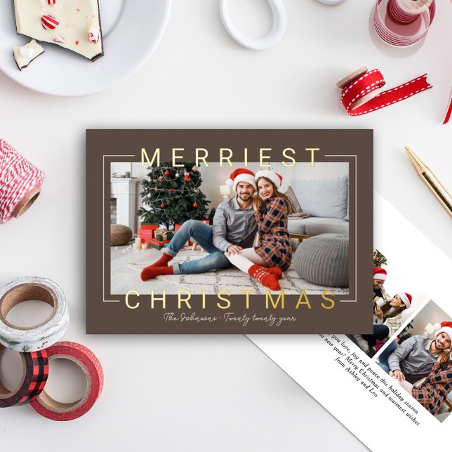 Merriest Christmas Modern Brown Gold Foil Frame (Creator Uploaded)