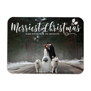 Merriest Christmas Modern Calligraphy Photo Magnet