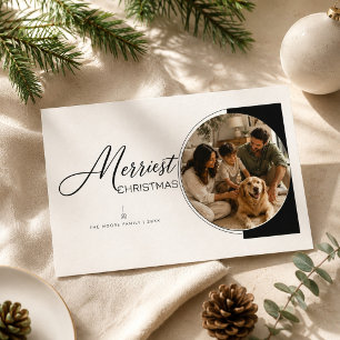 Merriest Christmas Modern Circle Photo Family Holiday Card
