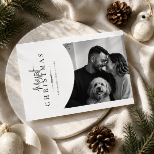 Merriest Christmas Modern Minimalist Couple Photo Holiday Card