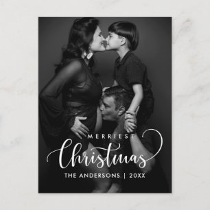 Merriest Christmas Modern Minimalist Family Photo Postcard