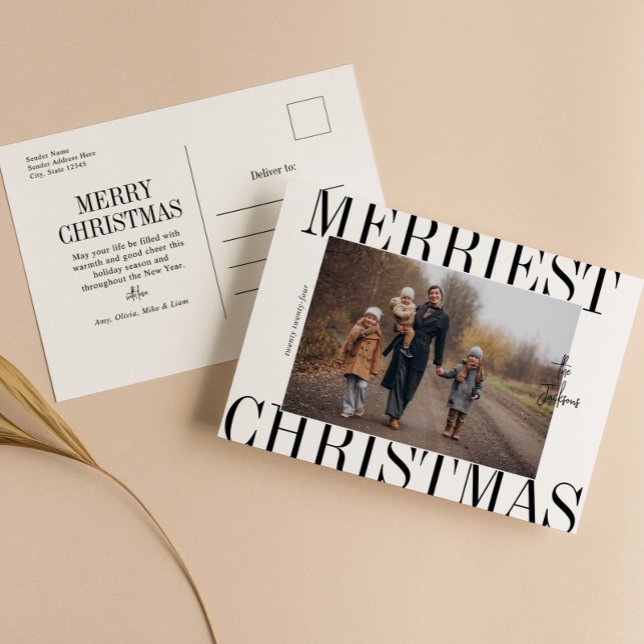 Merriest Christmas Modern Minimalist  Holiday Postcard (Creator Uploaded)