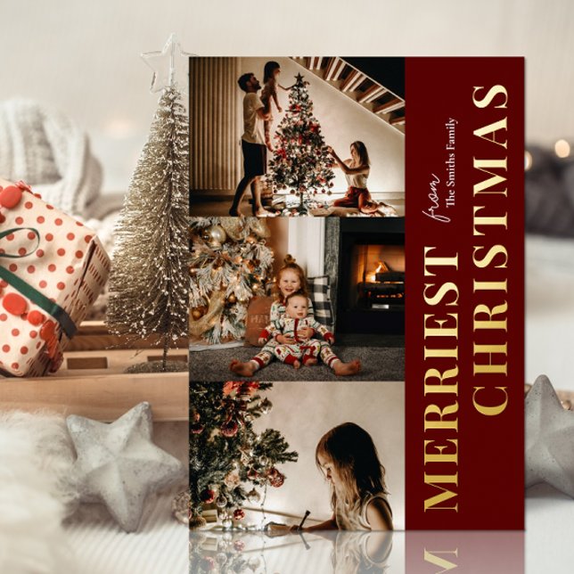 Merriest Christmas Modern Red Gold Script Photo (Creator Uploaded)