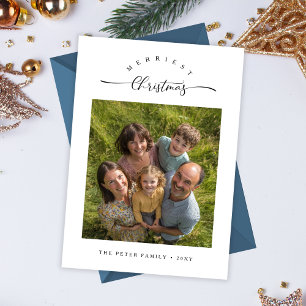 Merriest Christmas Modern Script Family Photo Holiday Card