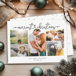 MERRIEST CHRISTMAS Modern Script Photo Collage  Holiday Card<br><div class="desc">Simple modern 5 photo collage holiday card with a cute whimsical script reading MERRIEST CHRISTMAS with a handwritten heart connection. Space for your 5 favourite family photos and message. On the back is a cute hand drawn minimalist dot pattern.</div>