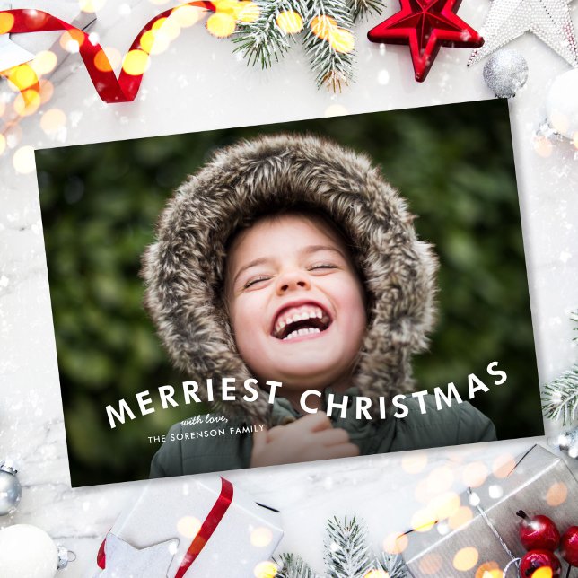 Merriest Christmas Modern Type Photo Holiday Card (Creator Uploaded)