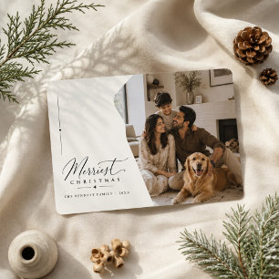 Merriest Christmas Modern Wavy Family Photo Holiday Card