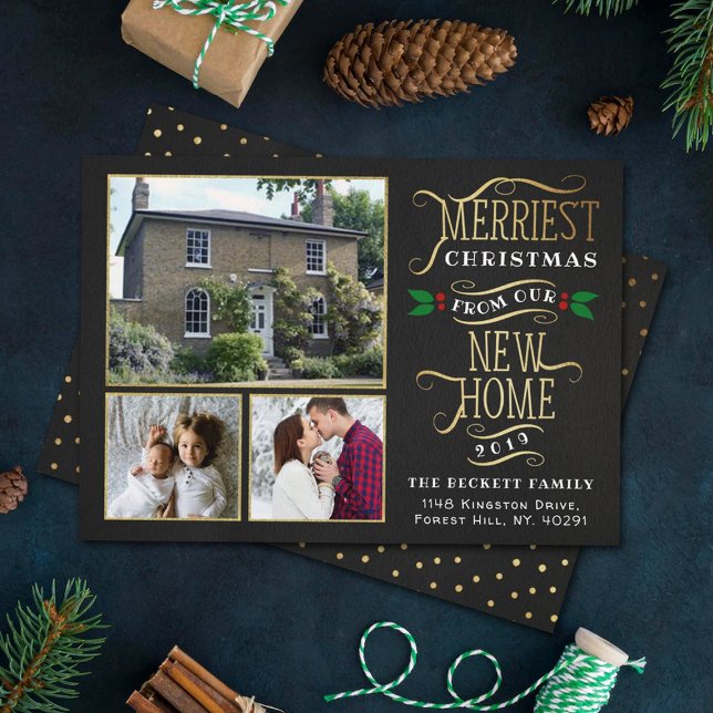 Merriest Christmas New Home 3 Photo Holiday Card (Creator Uploaded)