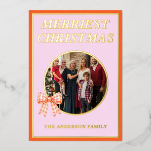 Merriest Christmas Orange Gingham Bow Family Photo