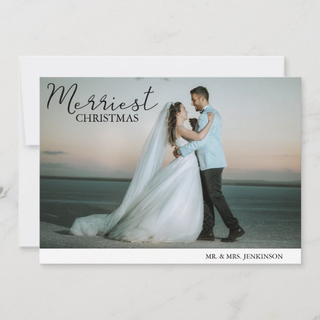 Merriest Christmas Photo Wedding Holiday Card (Front)