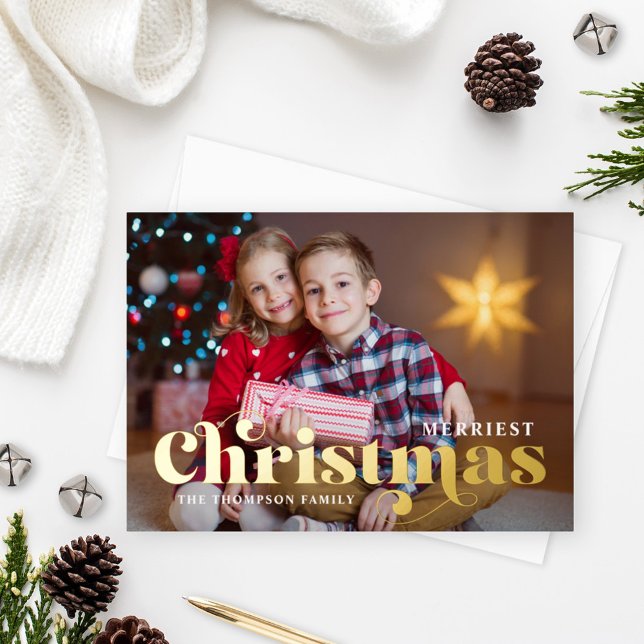 Merriest Christmas Photo with Stylish Gold Text (Creator Uploaded)