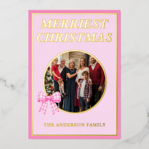 Merriest Christmas Pink Gingham Bow Family Photo