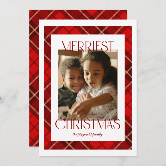 Merriest Christmas Plaid Photo Card (Front/Back)
