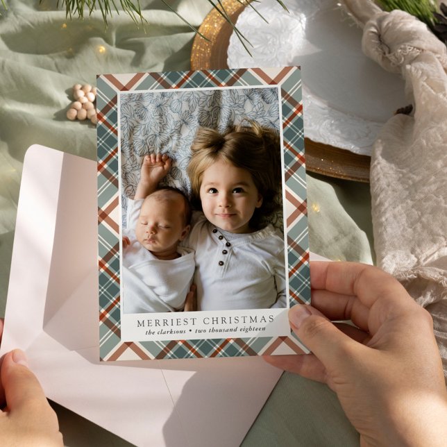 Merriest Christmas Plaid Photo Holiday Card (Creator Uploaded)