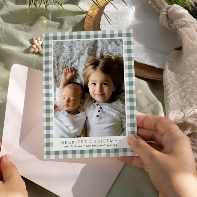 Merriest Christmas Plaid Photo Holiday Card (Creator Uploaded)