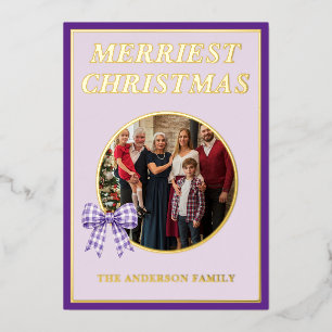 Merriest Christmas Purple Gingham Bow Family Photo