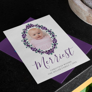 Merriest Christmas Purple Grapes Oval Wreath Photo Holiday Card