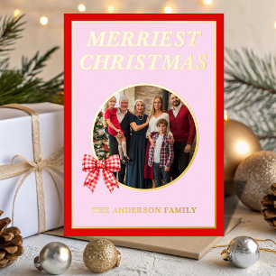 Merriest Christmas Red Gingham Bow Family Photo