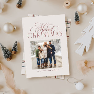 Merriest Christmas simple elegant neutral photo Holiday Card