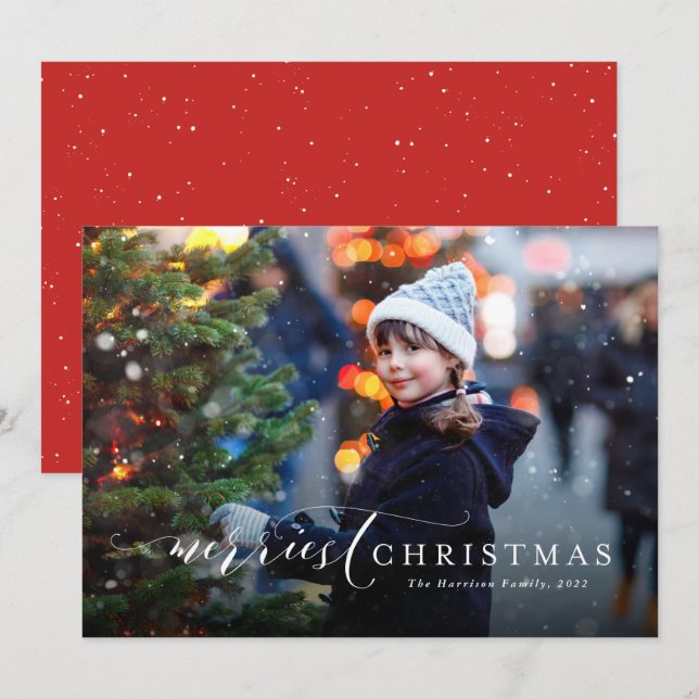 Merriest Christmas simple elegant one photo Holiday Card (Front/Back)