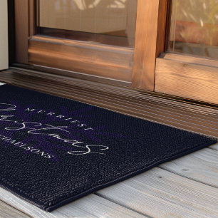 Merriest Christmas Snowflake Navy Blue Doormat