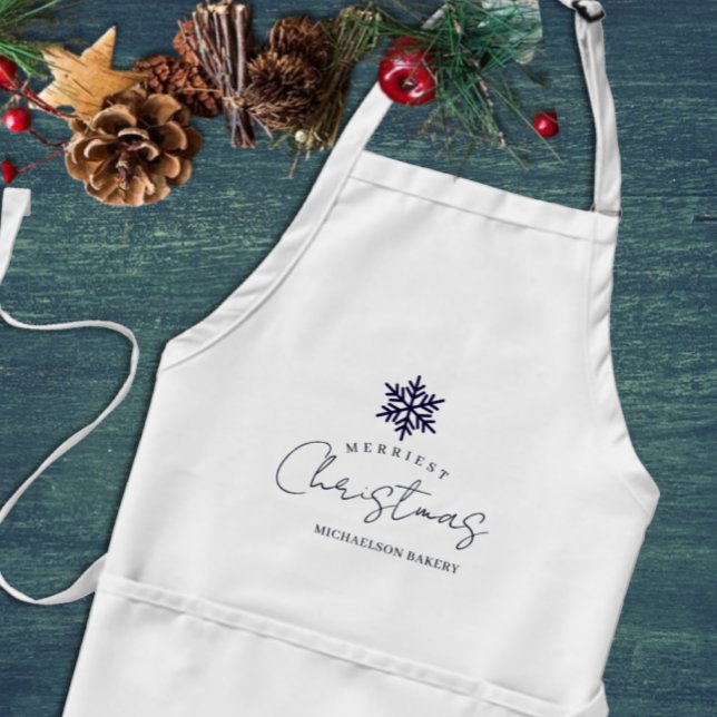 Merriest Christmas Snowflake Navy Blue Standard Apron (Creator Uploaded)