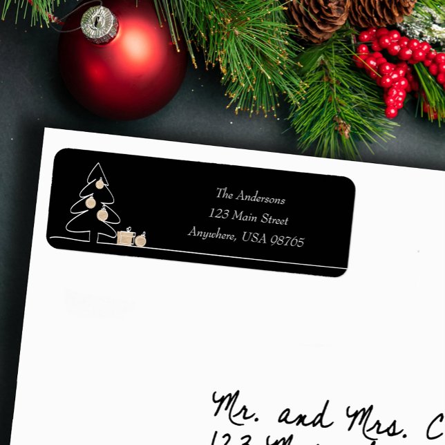 Merriest Christmas Tree on Black (Merriest Christmas tree on black return address labels)
