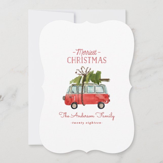 merriest christmas watercolor car holiday card (Front)