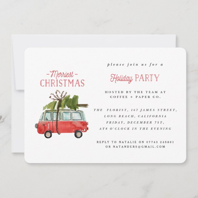 merriest christmas watercolor car holiday card (Front)