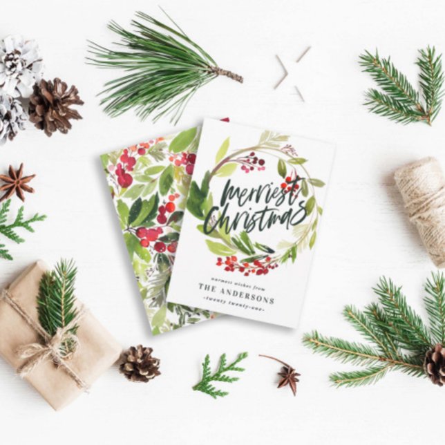 Merriest Christmas watercolor floral Holiday Card (Creator Uploaded)