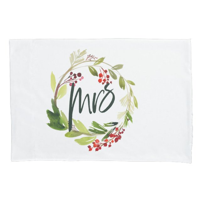 merriest christmas watercolor red berry foliage pillowcase (Front-Left)