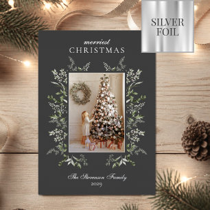 Merriest Christmas Watercolor Silver Foil Photo