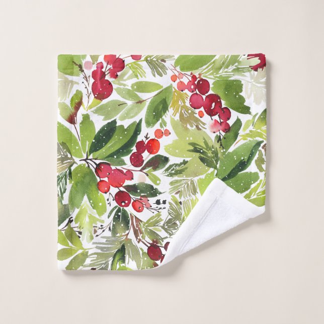 Merriest Christmas Watercolor winter berries Wash Cloth (Wash Cloth)