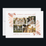 Merriest Christmas Wishes 4 Photo Botanical Floral Holiday Card<br><div class="desc">Merriest Christmas Wishes 4 Photo Botanical Floral Holiday Card Christmas Card features your favourite photo on the front with the text "Merriest Christmas Wishes" in modern orange calligraphy script typography on a white background and personalised with your family name below. On the reverse is an elegant gold botanical pattern. Perfect...</div>