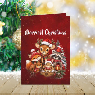 Merriest Christmas Woodland Creatures Family Photo Card