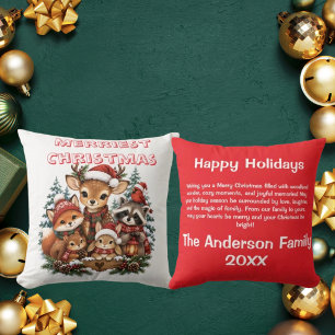 Merriest Christmas Woodland Creatures Family Photo Cushion