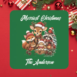 Merriest Christmas Woodland Creatures Family  Square Sticker