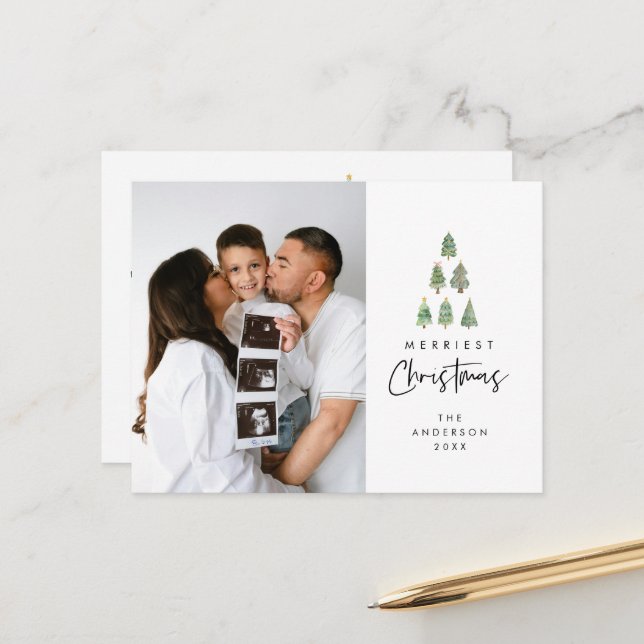 Merriest Christmas, Xmas Tree Family Photo Postcard (Front/Back In Situ)