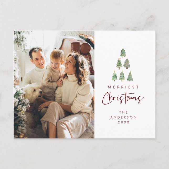 Merriest Christmas, Xmas Tree Family Photo Postcard (Front)