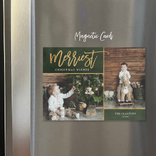 Merriest Faux Foil 2 Photo Magnetic Christmas Card