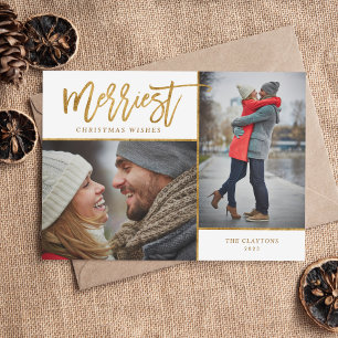 Merriest Faux Foil 2 Photo Magnetic Christmas Card