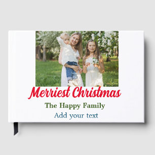 Merriest joyful christmas holiday add family name guest book