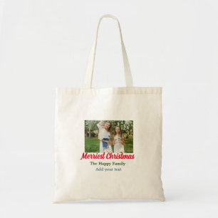 Merriest joyful christmas holiday add family name tote bag