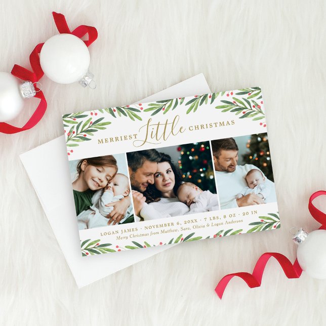 Merriest Little Christmas Holiday Greenery Photo Card (Creator Uploaded)