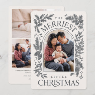 Merriest Little Christmas Vintage Botanical - Grey Holiday Card