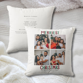 Merriest Merry Christmas Family 4 Photo Modern Cushion