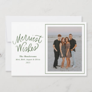 Merriest Wishes Hand Lettered Photo Holiday Card